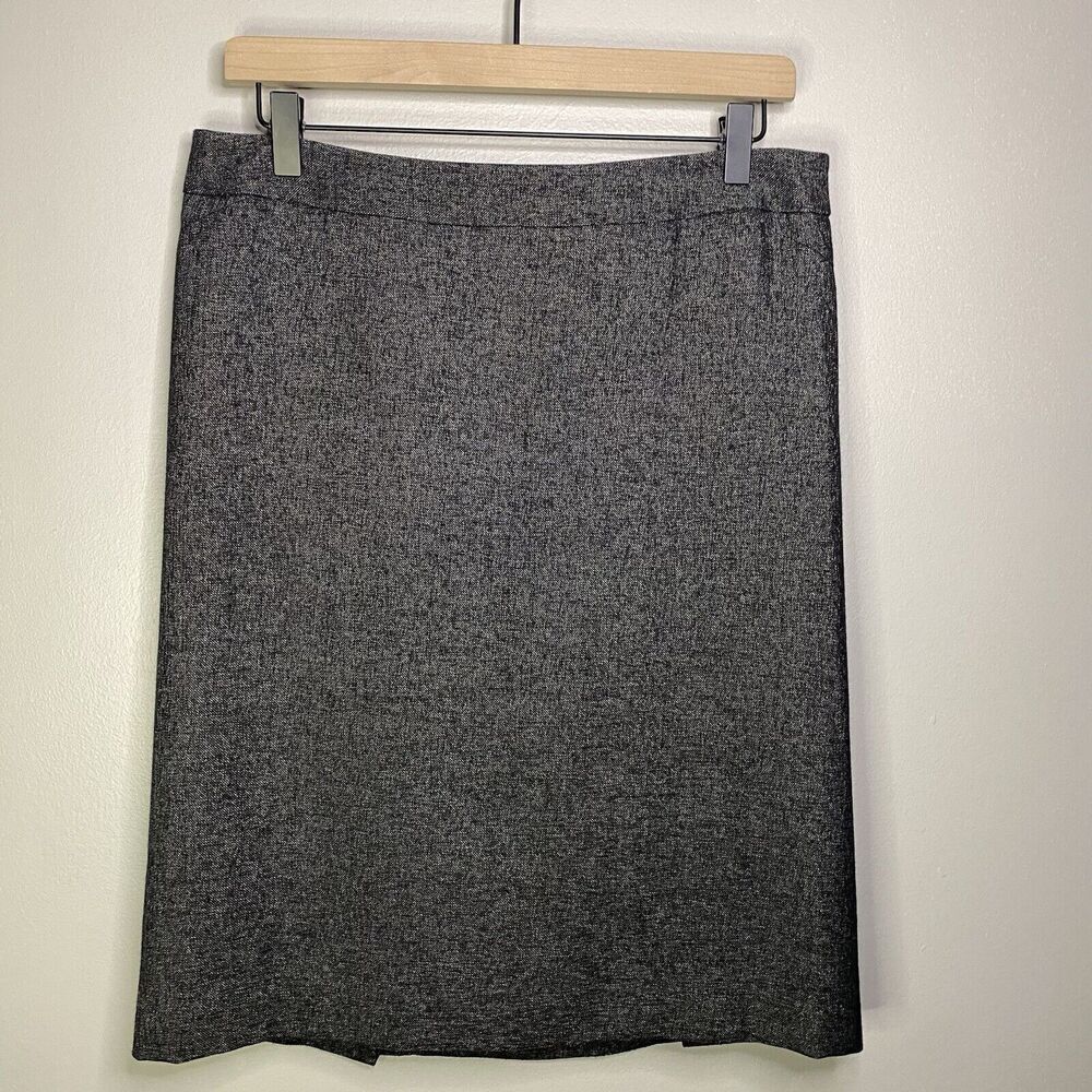 ANN TAYLOR Women Wool Blend Size 10 Pencil Skirt Button Back Black Gray Lined